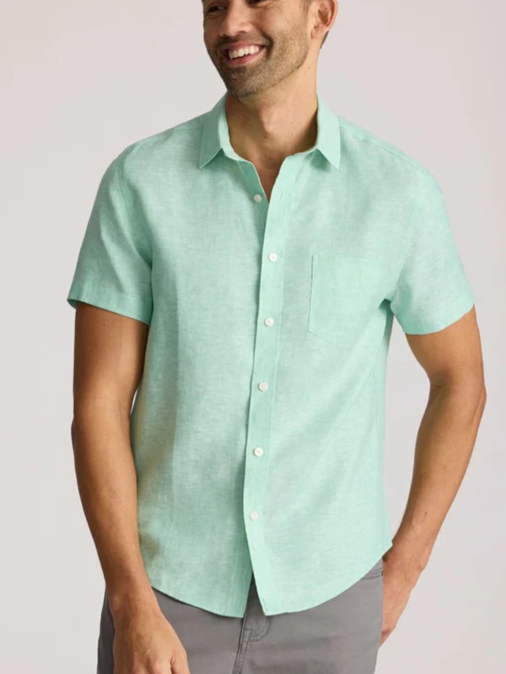 UNTUCKit Short-Sleeve Button Down Shirt in Mint Size XXL (100 % Linen).